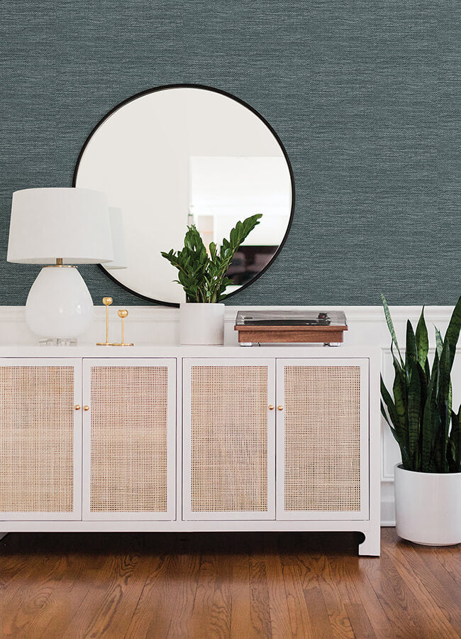 malin-dark-blue-faux-grasscloth-wallpaper-york-wallcoverings-4066-26559 - York Wallcoverings Wallpaper