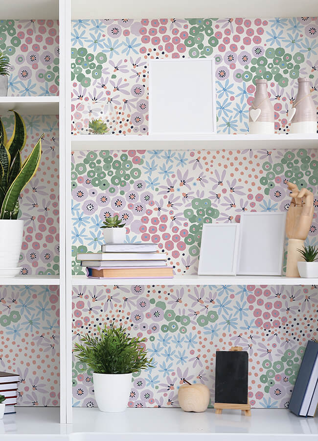 floral-bunch-multi-cool-peel-and-stick-wallpaper-york-wallcoverings-nus4849 - York Wallcoverings Wallpaper