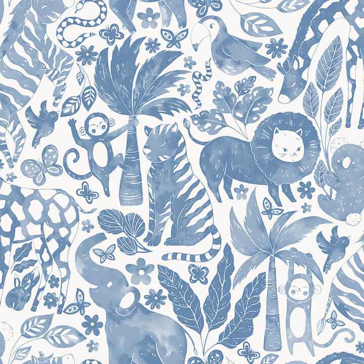 Sweet Safari Blue Peel and Stick Wallpaper - York Wallcoverings - NUS4850 - York Wallcoverings Wallpaper