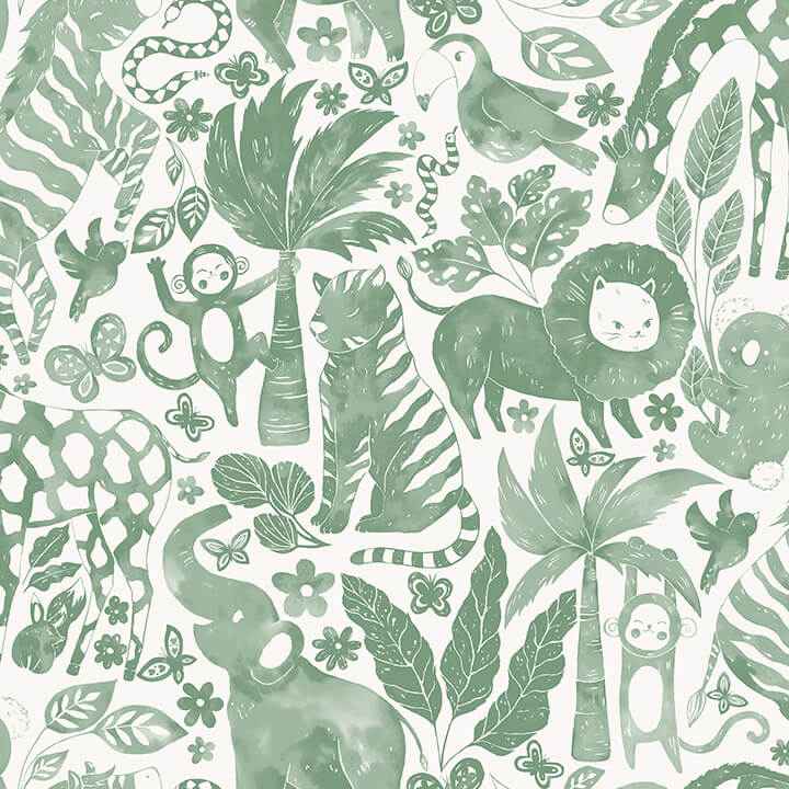 Sweet Safari Green Peel and Stick Wallpaper - York Wallcoverings - NUS4851
