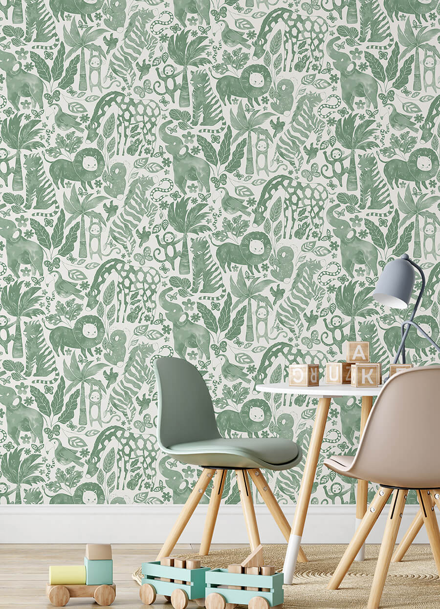 sweet-safari-green-peel-and-stick-wallpaper-york-wallcoverings-nus4851 - York Wallcoverings Wallpaper