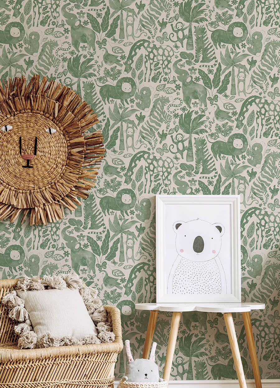 sweet-safari-green-peel-and-stick-wallpaper-york-wallcoverings-nus4851 - York Wallcoverings Wallpaper