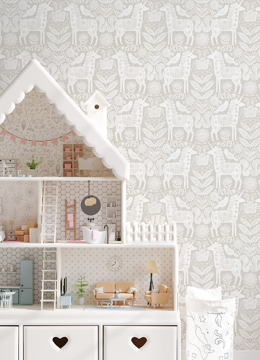 unicorn-stamp-taupe-peel-and-stick-wallpaper-york-wallcoverings-nus4856 - York Wallcoverings Wallpaper