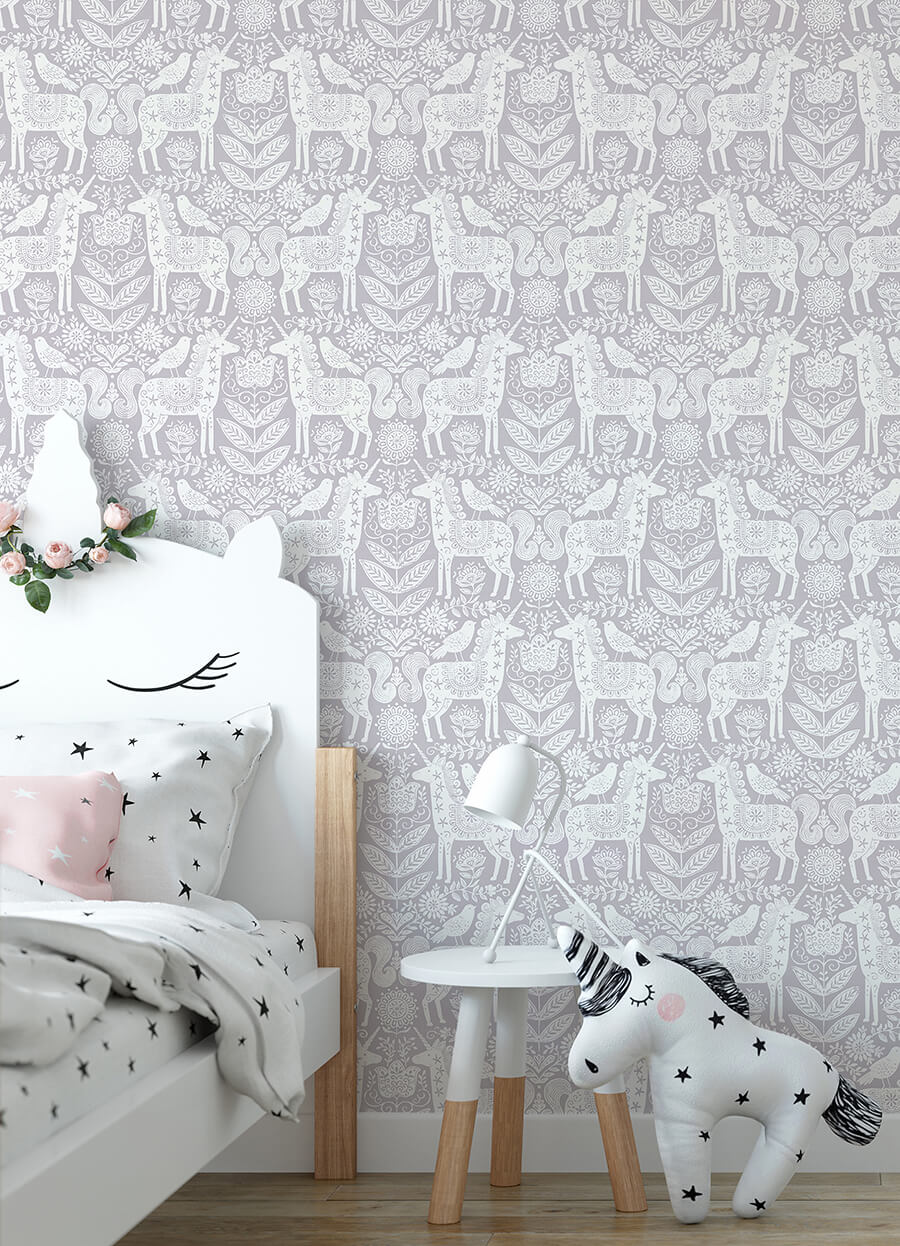 unicorn-stamp-purple-peel-and-stick-wallpaper-york-wallcoverings-nus4857 - York Wallcoverings Wallpaper