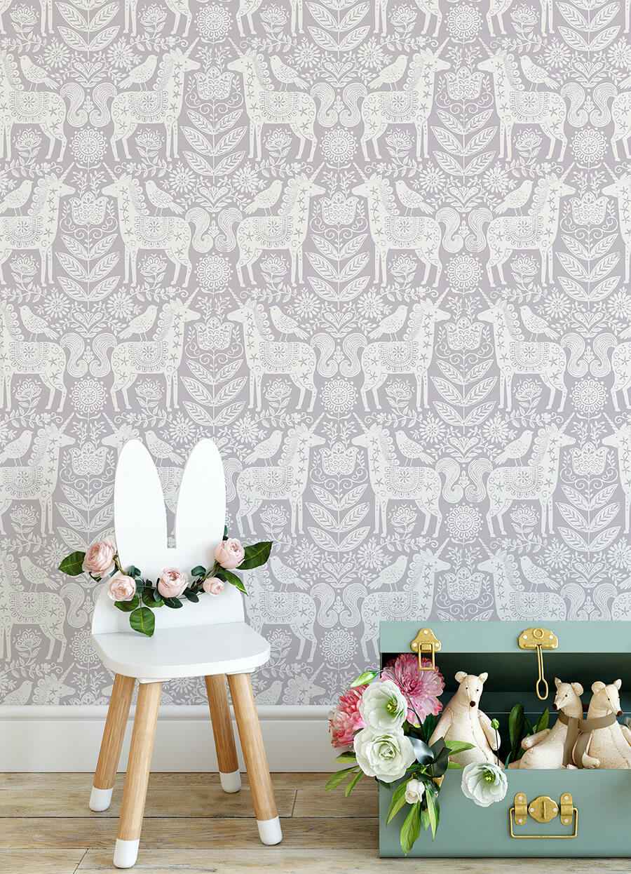 Unicorn Stamp Purple Peel and Stick Wallpaper - York Wallcoverings - NUS4857 - York Wallcoverings Wallpaper