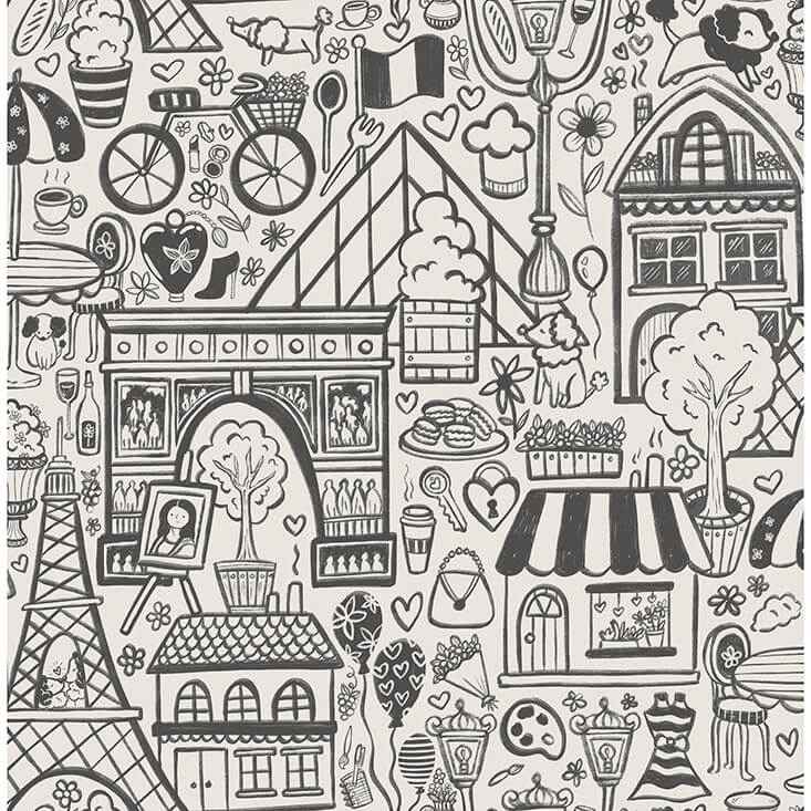Oui Paris Charcoal Peel and Stick Wallpaper - York Wallcoverings - NUS4859