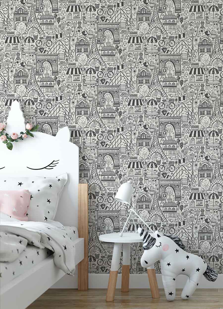 Oui Paris Charcoal Peel and Stick Wallpaper - York Wallcoverings - NUS4859 - York Wallcoverings Wallpaper