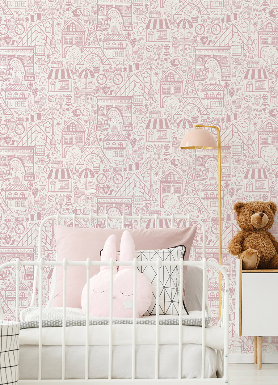 oui-paris-pink-peel-and-stick-wallpaper-york-wallcoverings-nus4860 - York Wallcoverings Wallpaper