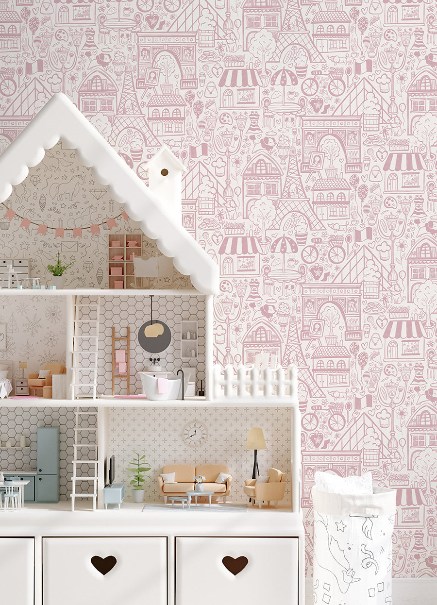 oui-paris-pink-peel-and-stick-wallpaper-york-wallcoverings-nus4860 - York Wallcoverings Wallpaper