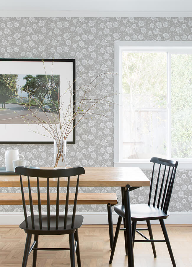 lizette-grey-charming-floral-wallpaper-york-wallcoverings-4080-15909 - York Wallcoverings Papel pintado