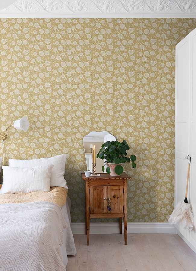 Lizette Mustard Charming Floral Wallpaper - York Wallcoverings - 4080-15910 - York Wallcoverings Wallpaper