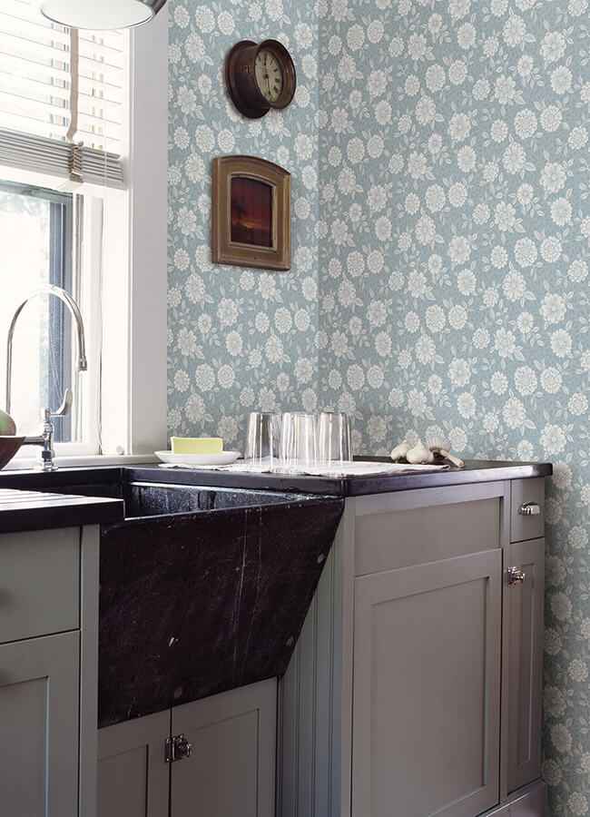Lizette Light Blue Charming Floral Wallpaper - York Wallcoverings - 4080-15912 - York Wallcoverings Wallpaper