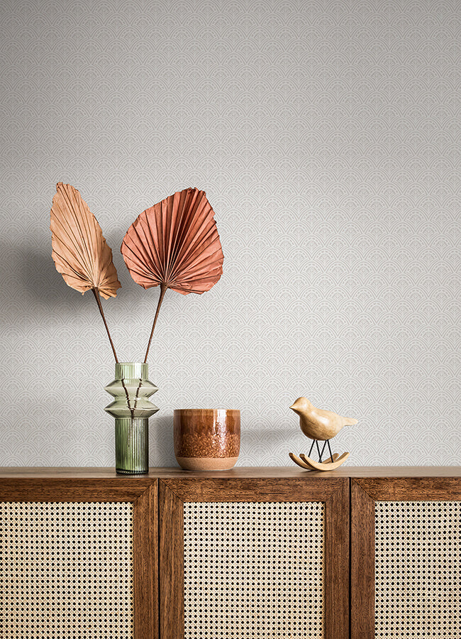 athena-light-grey-scalloped-botanical-wallpaper-york-wallcoverings-4080-15914 - York Wallcoverings Papel pintado