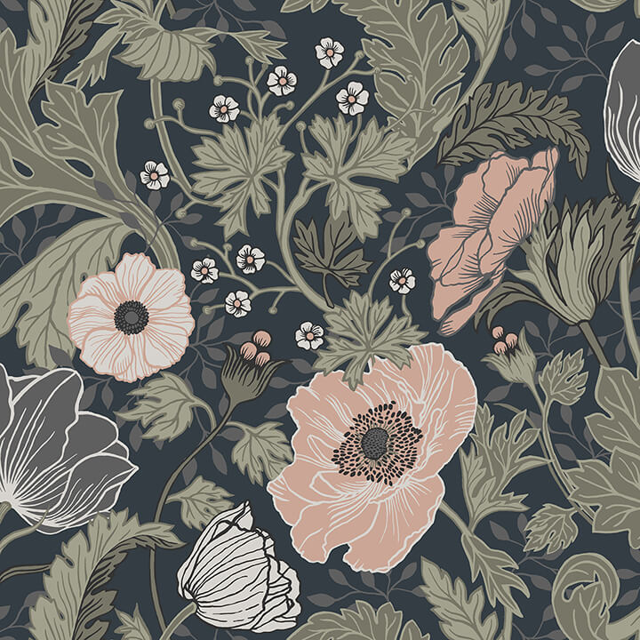 anemone-navy-floral-wallpaper-york-wallcoverings-4080-44103 - York Wallcoverings Wallpaper