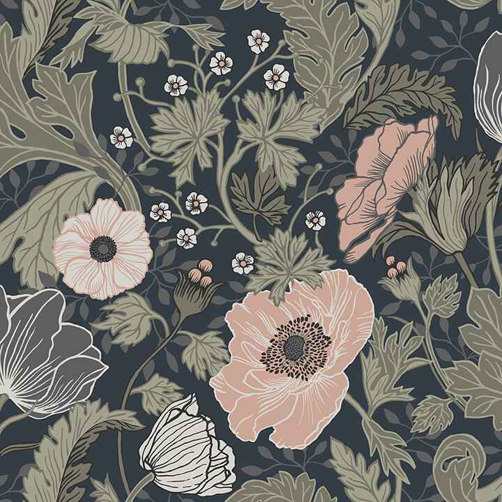 Anemone Navy Floral Wallpaper - York Wallcoverings - 4080-44103 - York Wallcoverings Wallpaper