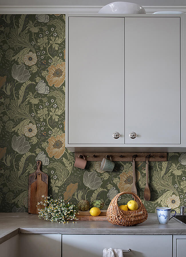 anemone-green-floral-wallpaper-york-wallcoverings-4080-44104 - York Wallcoverings Wallpaper