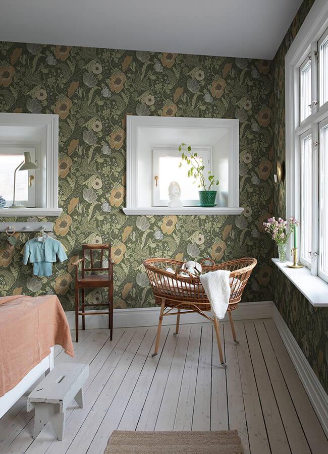 anemone-green-floral-wallpaper-york-wallcoverings-4080-44104 - York Wallcoverings Wallpaper