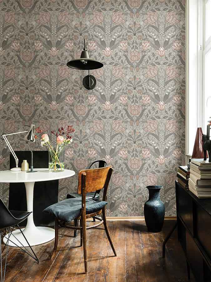 Filippa Grey Tulip Wallpaper - York Wallcoverings - 4080-44105 - York Wallcoverings Wallpaper