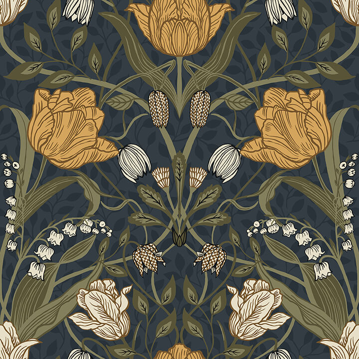 filippa-navy-tulip-wallpaper-york-wallcoverings-4080-44106 - York Wallcoverings Papel pintado