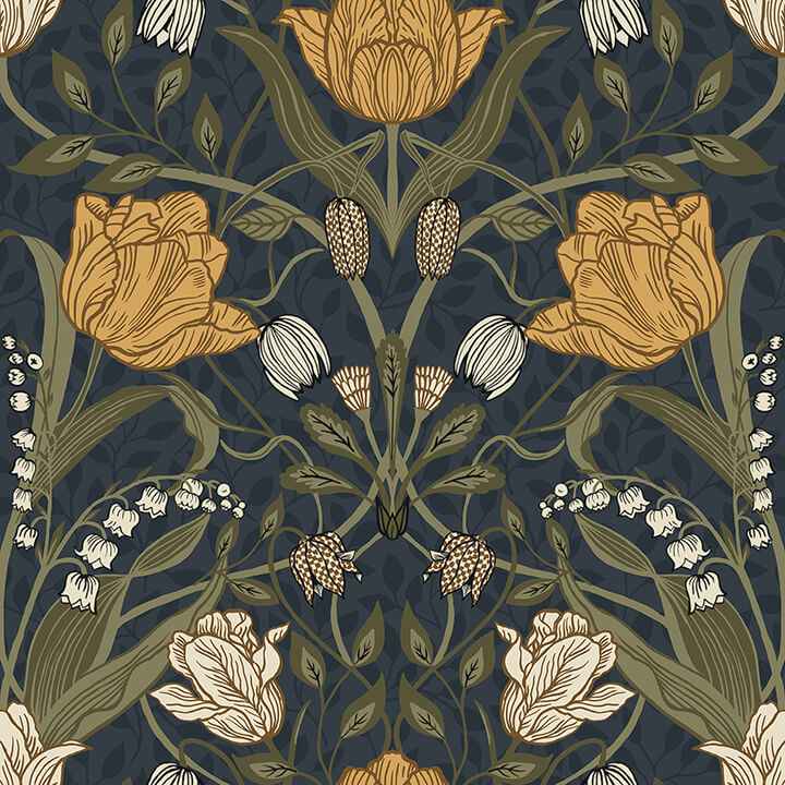 Filippa Navy Tulip Wallpaper - York Wallcoverings - 4080-44106 - York Wallcoverings Wallpaper