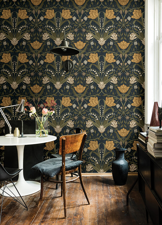 filippa-navy-tulip-wallpaper-york-wallcoverings-4080-44106 - York Wallcoverings Papel pintado