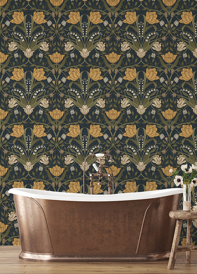 filippa-navy-tulip-wallpaper-york-wallcoverings-4080-44106 - York Wallcoverings Papel pintado
