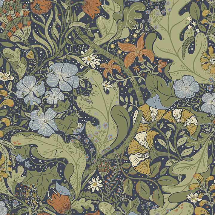 Elise Indigo Nouveau Gardens Wallpaper - York Wallcoverings - 4080-83102 - York Wallcoverings Wallpaper