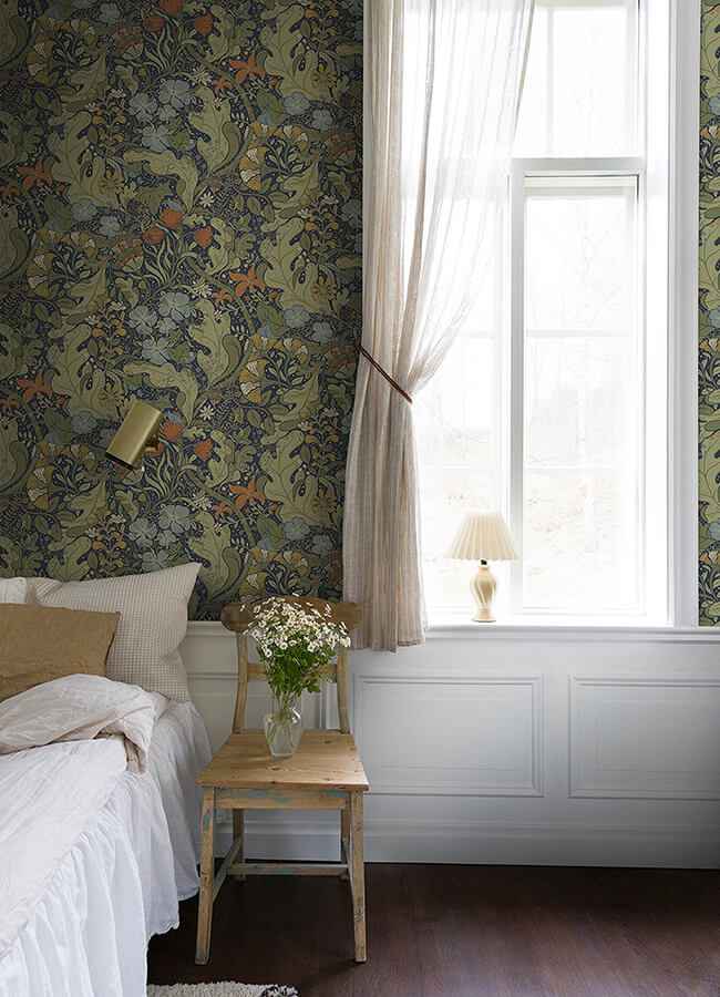 Elise Indigo Nouveau Gardens Wallpaper - York Wallcoverings - 4080-83102 - York Wallcoverings Wallpaper