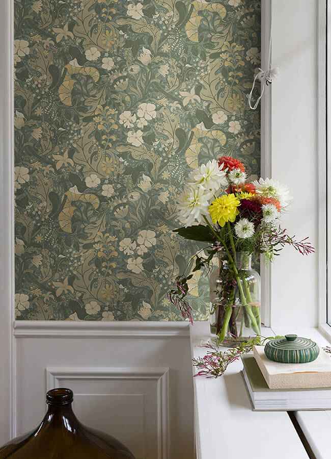 Elise Sea Green Nouveau Gardens Wallpaper - York Wallcoverings - 4080-83104 - York Wallcoverings Wallpaper
