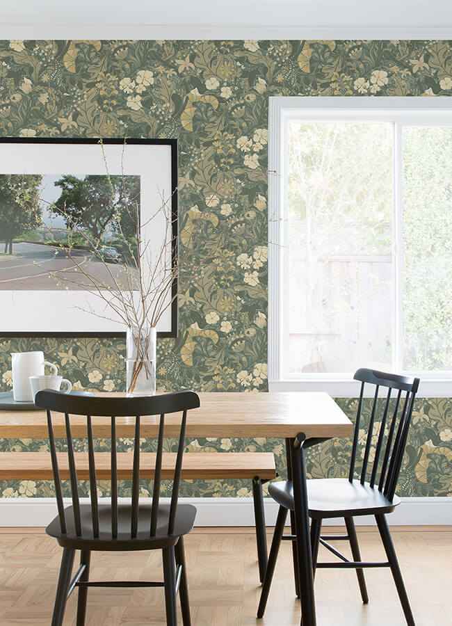 Elise Sea Green Nouveau Gardens Wallpaper - York Wallcoverings - 4080-83104 - York Wallcoverings Wallpaper
