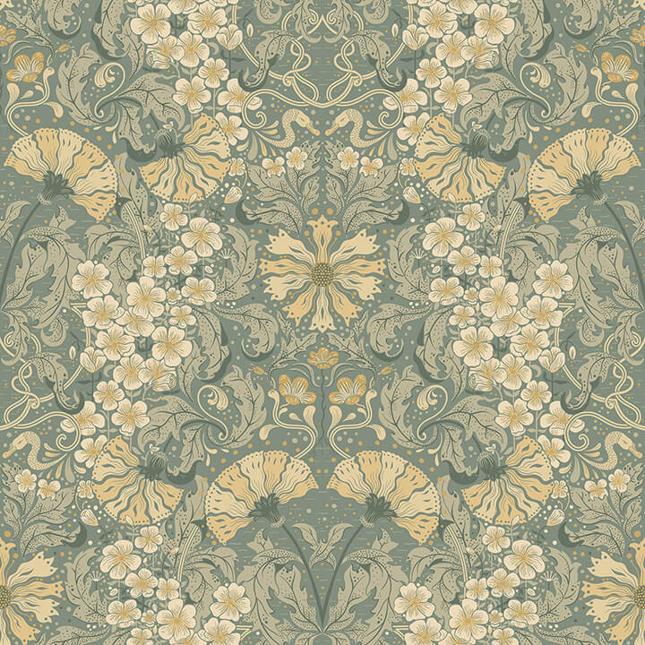 ojvind-sea-green-floral-ogee-wallpaper-york-wallcoverings-4080-83113 - York Wallcoverings Papel pintado