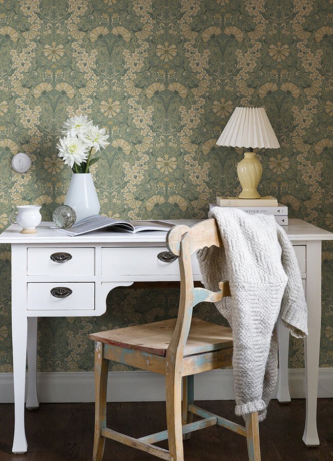 ojvind-sea-green-floral-ogee-wallpaper-york-wallcoverings-4080-83113 - York Wallcoverings Papel pintado