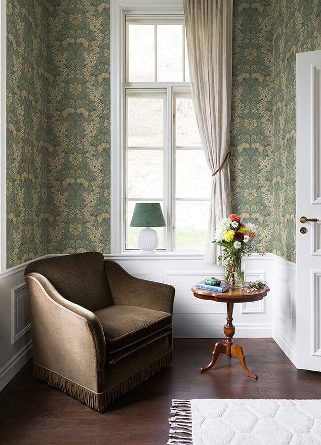 ojvind-sea-green-floral-ogee-wallpaper-york-wallcoverings-4080-83113 - York Wallcoverings Papel pintado