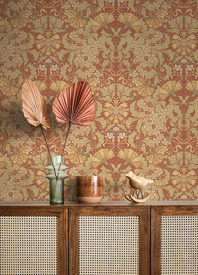 ojvind-rust-floral-ogee-wallpaper-york-wallcoverings-4080-83114 - York Wallcoverings Papel pintado
