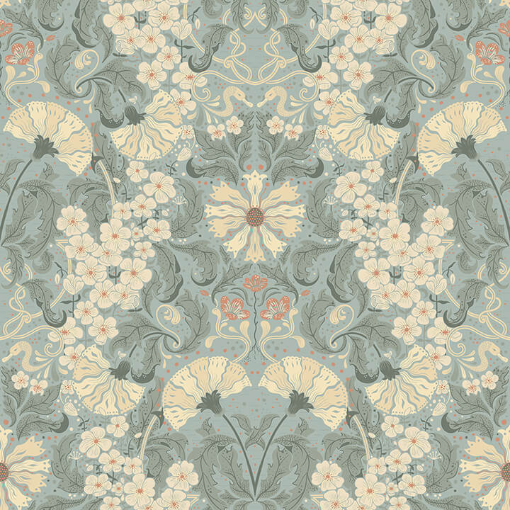 ojvind-light-blue-floral-ogee-wallpaper-york-wallcoverings-4080-83115 - York Wallcoverings Papel pintado