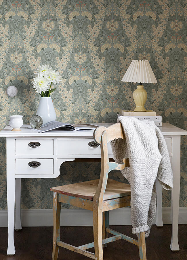ojvind-light-blue-floral-ogee-wallpaper-york-wallcoverings-4080-83115 - York Wallcoverings Papel pintado