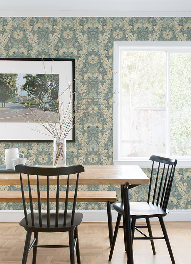 ojvind-light-blue-floral-ogee-wallpaper-york-wallcoverings-4080-83115 - York Wallcoverings Papel pintado