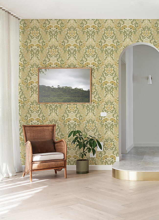 ojvind-gold-floral-ogee-wallpaper-york-wallcoverings-4080-83117 - York Wallcoverings Papel pintado