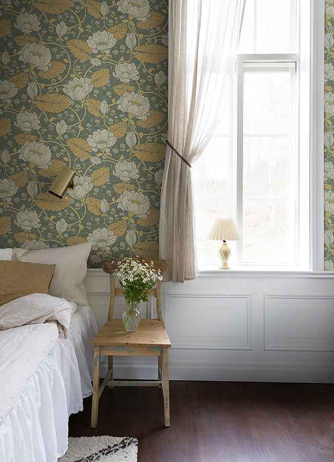 Eva Yellow Lotus Dreams Wallpaper - York Wallcoverings - 4080-83120 - York Wallcoverings Wallpaper