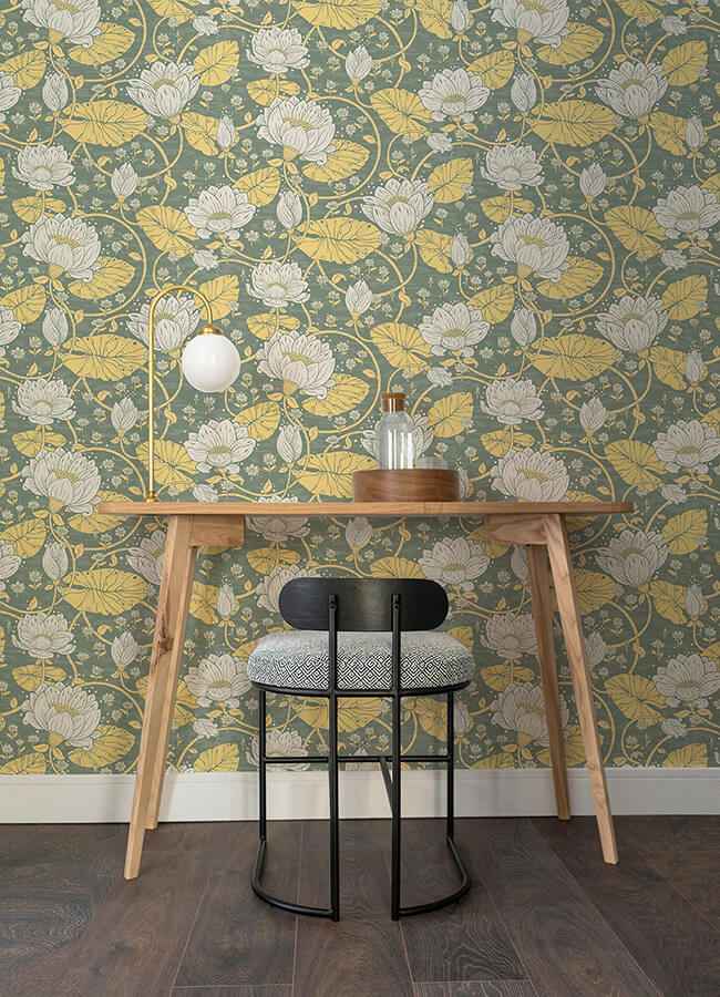 Eva Yellow Lotus Dreams Wallpaper - York Wallcoverings - 4080-83120 - York Wallcoverings Wallpaper