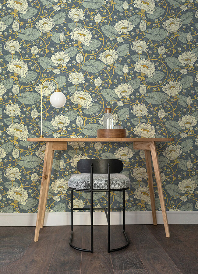 eva-blue-lotus-dreams-wallpaper-york-wallcoverings-4080-83122 - York Wallcoverings Papel pintado