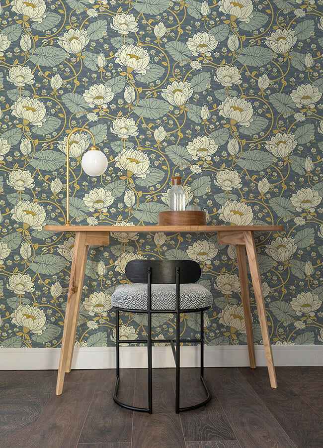 Eva Blue Lotus Dreams Wallpaper - York Wallcoverings - 4080-83122 - York Wallcoverings Wallpaper