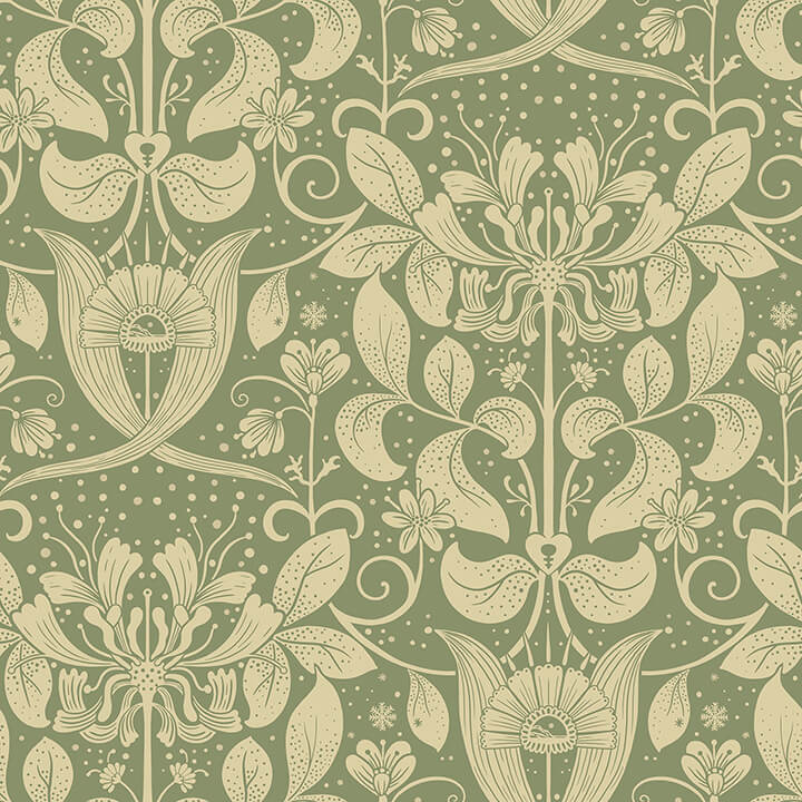 berit-green-floral-crest-wallpaper-york-wallcoverings-4080-83126 - York Wallcoverings Papel pintado