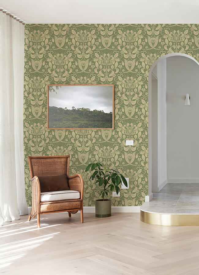 Berit Green Floral Crest Wallpaper - York Wallcoverings - 4080-83126 - York Wallcoverings Wallpaper