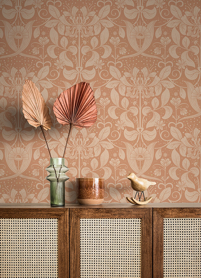 berit-coral-floral-crest-wallpaper-york-wallcoverings-4080-83128 - York Wallcoverings Papel pintado