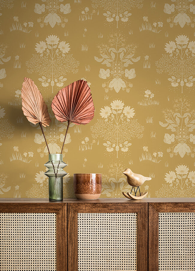 elda-gold-delicate-daisies-wallpaper-york-wallcoverings-4080-83135 - York Wallcoverings Wallpaper