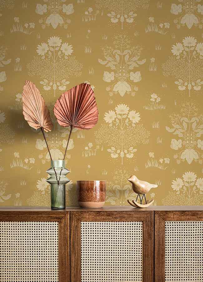 Elda Gold Delicate Daisies Wallpaper - York Wallcoverings - 4080-83135 - York Wallcoverings Wallpaper