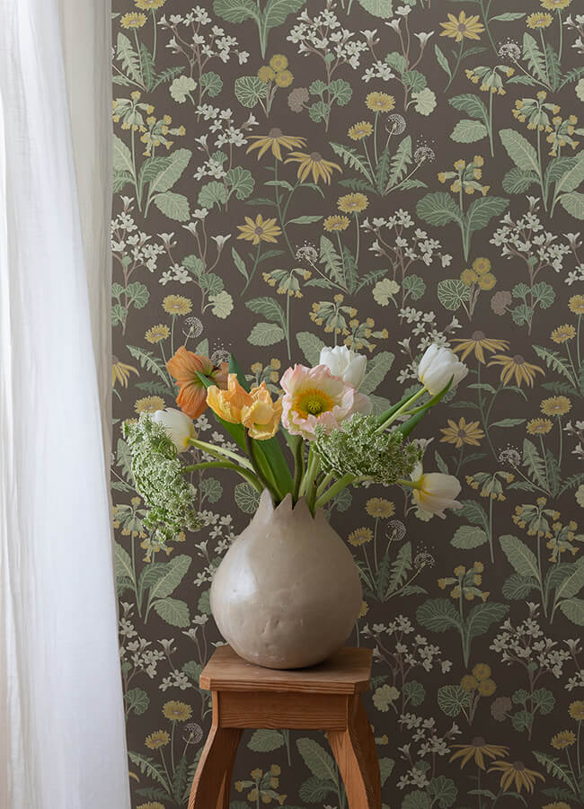 magdalena-charcoal-dandelion-wallpaper-york-wallcoverings-4080-92133 - York Wallcoverings Papel pintado