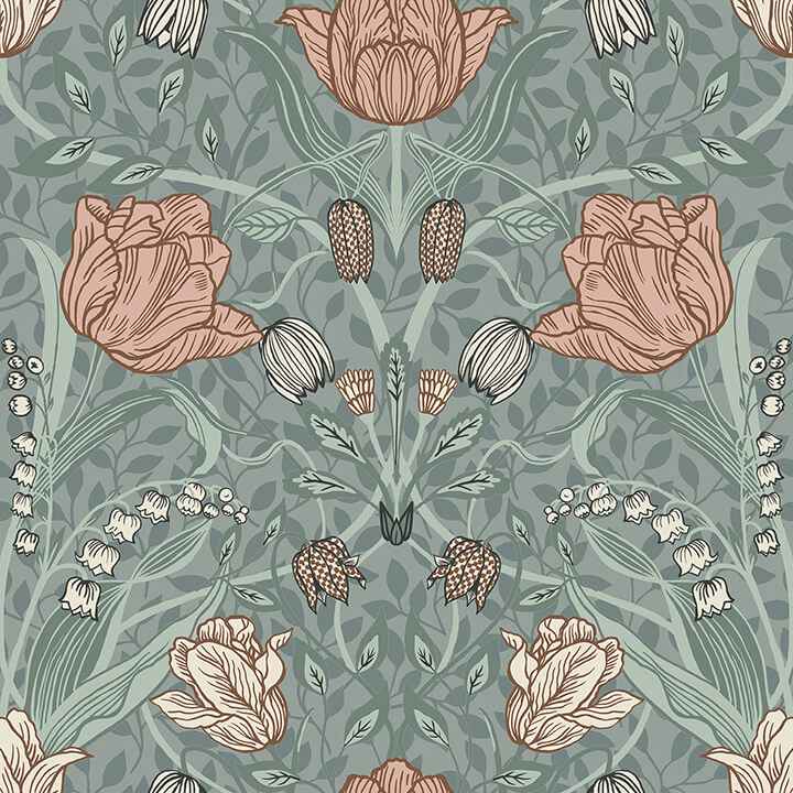 Fillippa Sage Tulip Wallpaper - York Wallcoverings - 4080-33010 - York Wallcoverings Wallpaper