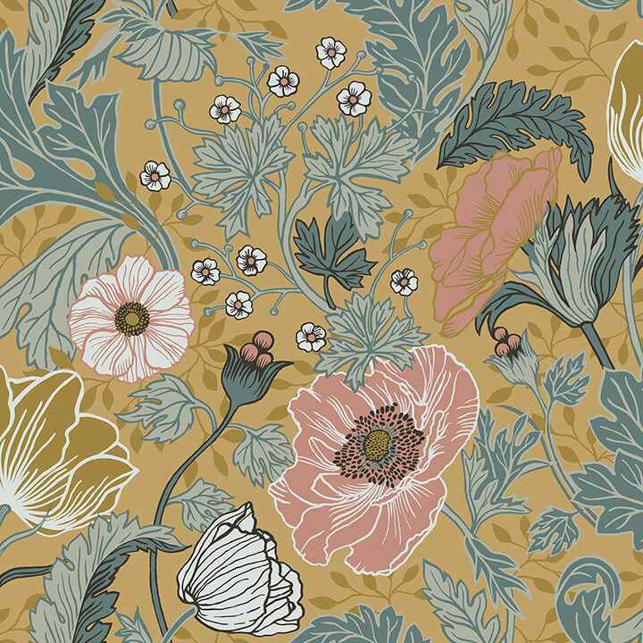 Anemone Mustard Floral Wallpaper - York Wallcoverings - 4080-33002